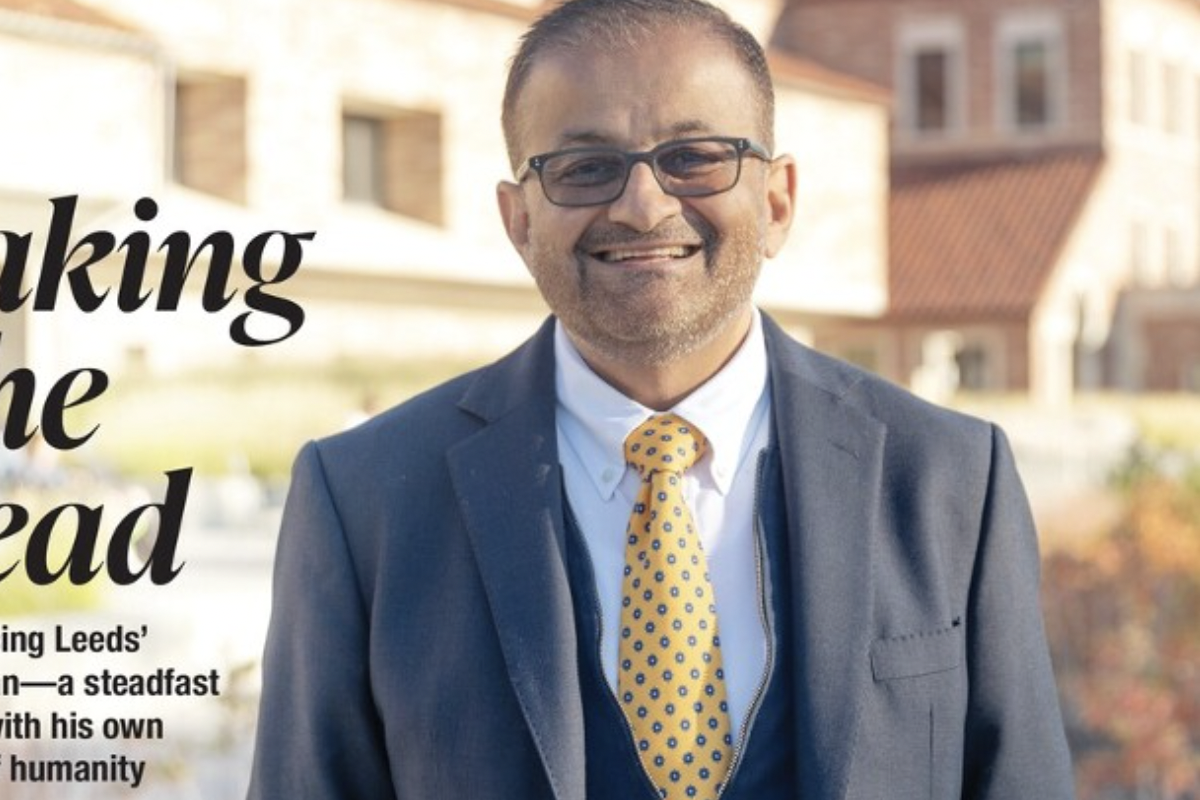 Dean Vijay Khatri on the cover of the 2023 issue of Business at Leeds magazine
