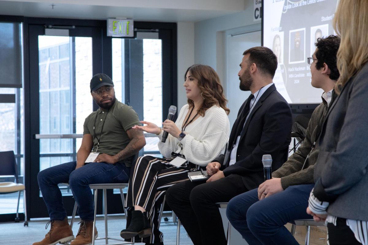 Panel presenting to a group of prospective students