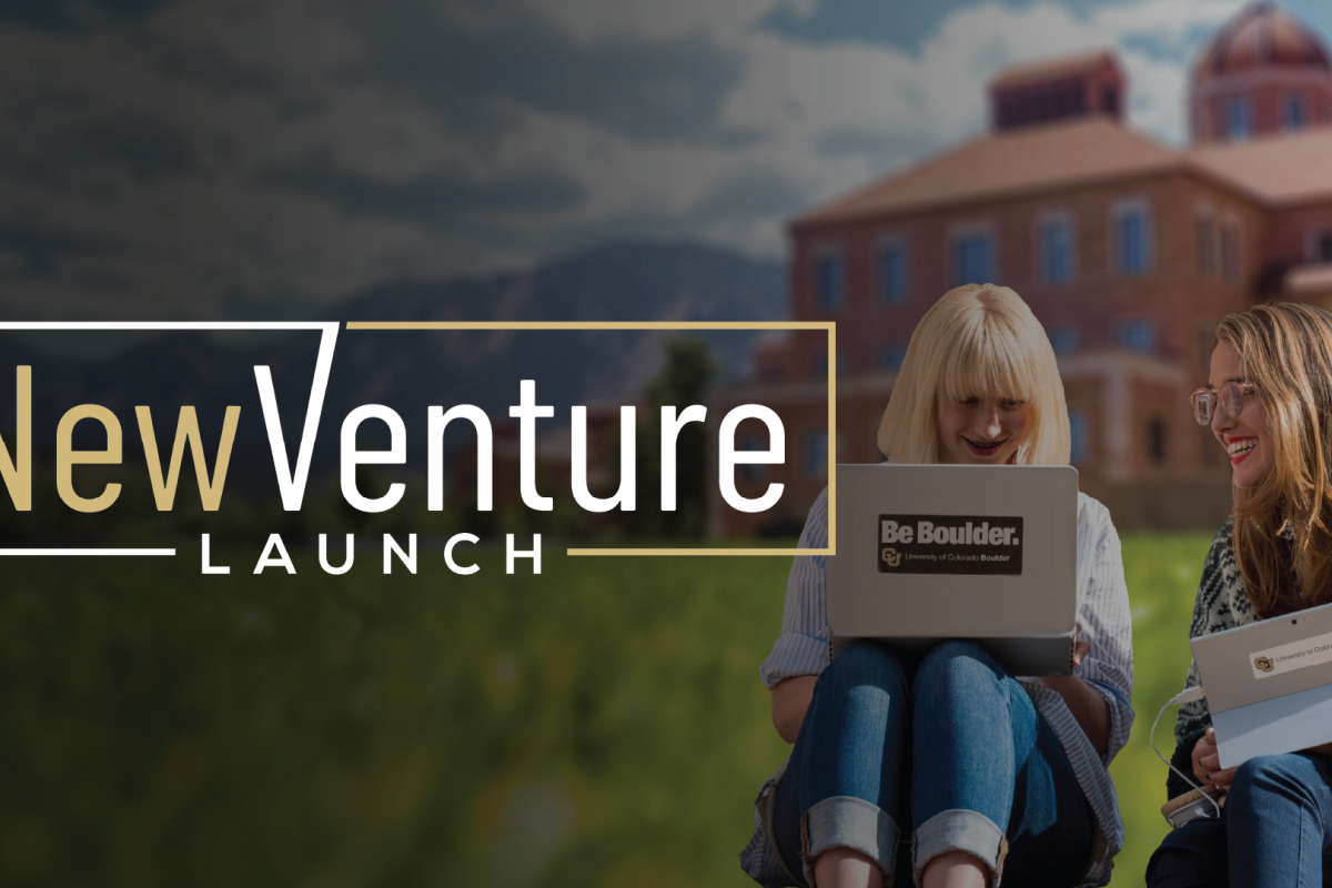 New Venture Launch Word Mark Next To Two Students
