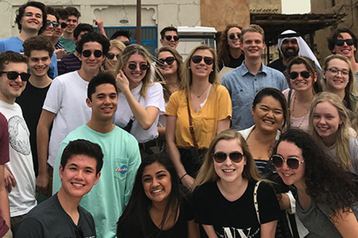 Leeds Honors About Us section and image of honors students