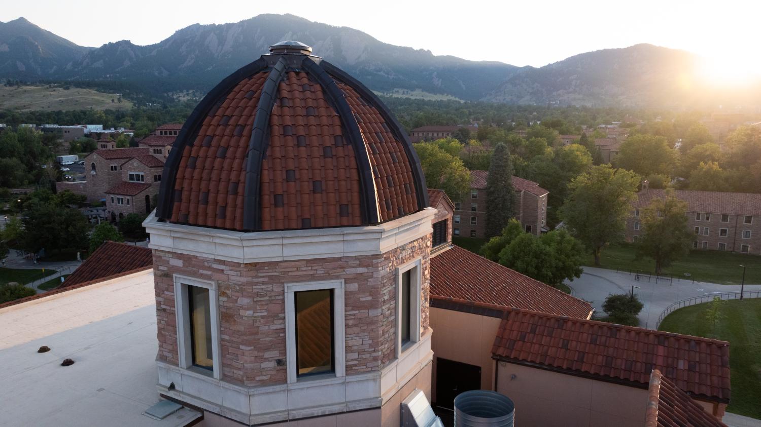 Aerial photo of the dome on top of the Koelbel Building