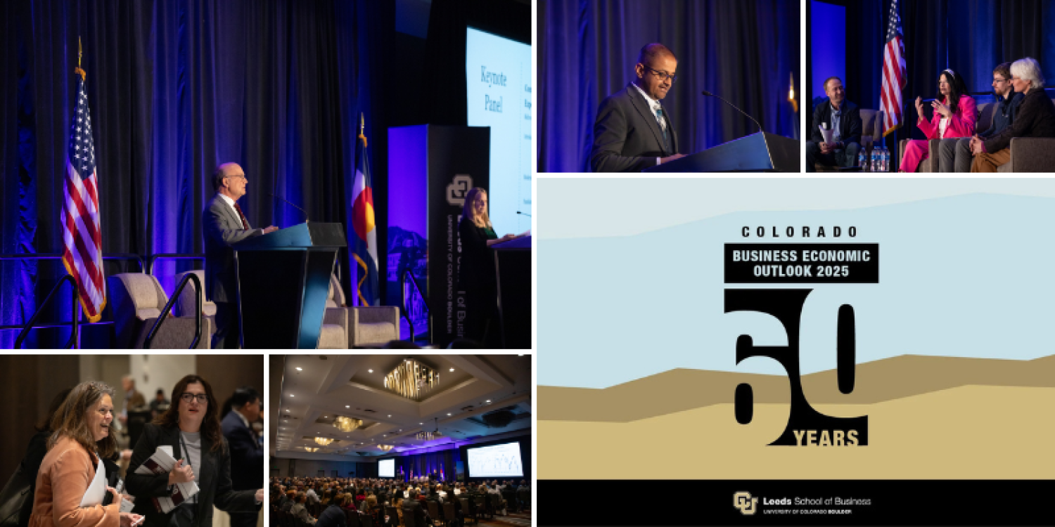 Collage showcasing scenes from the annual Colorado Business Economic Forum and the logo for the 60th annual event
