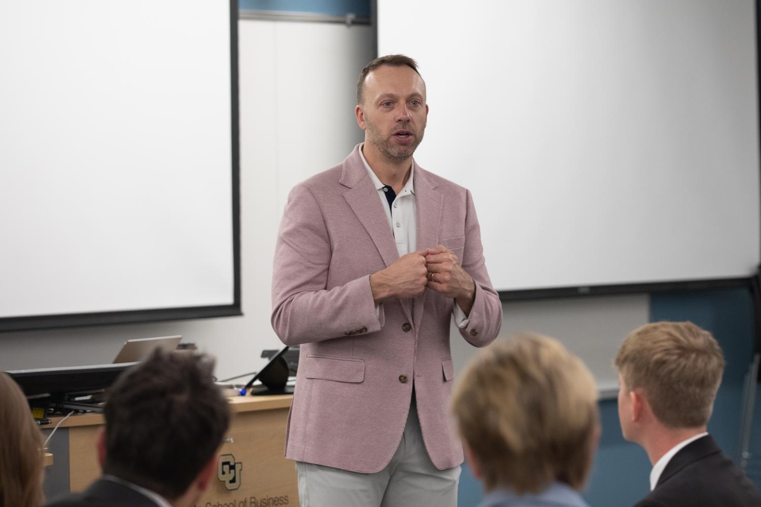 Ross Iverson speaks to students during the Leeds Professionalism Summit