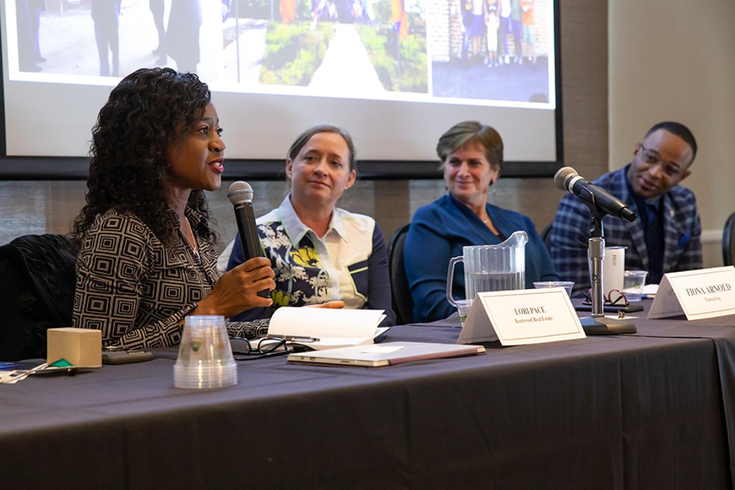 Panel speakers L to R: Shannon Cox, Albus Brooks, Susan Powers, Lori Pace and Fiona Arnold.