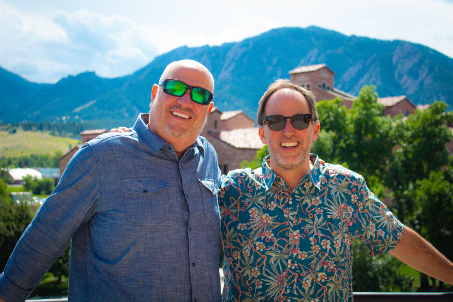 Brad Werner (left) and Jeff York (right) standing in front of the Boulder Flat Irons