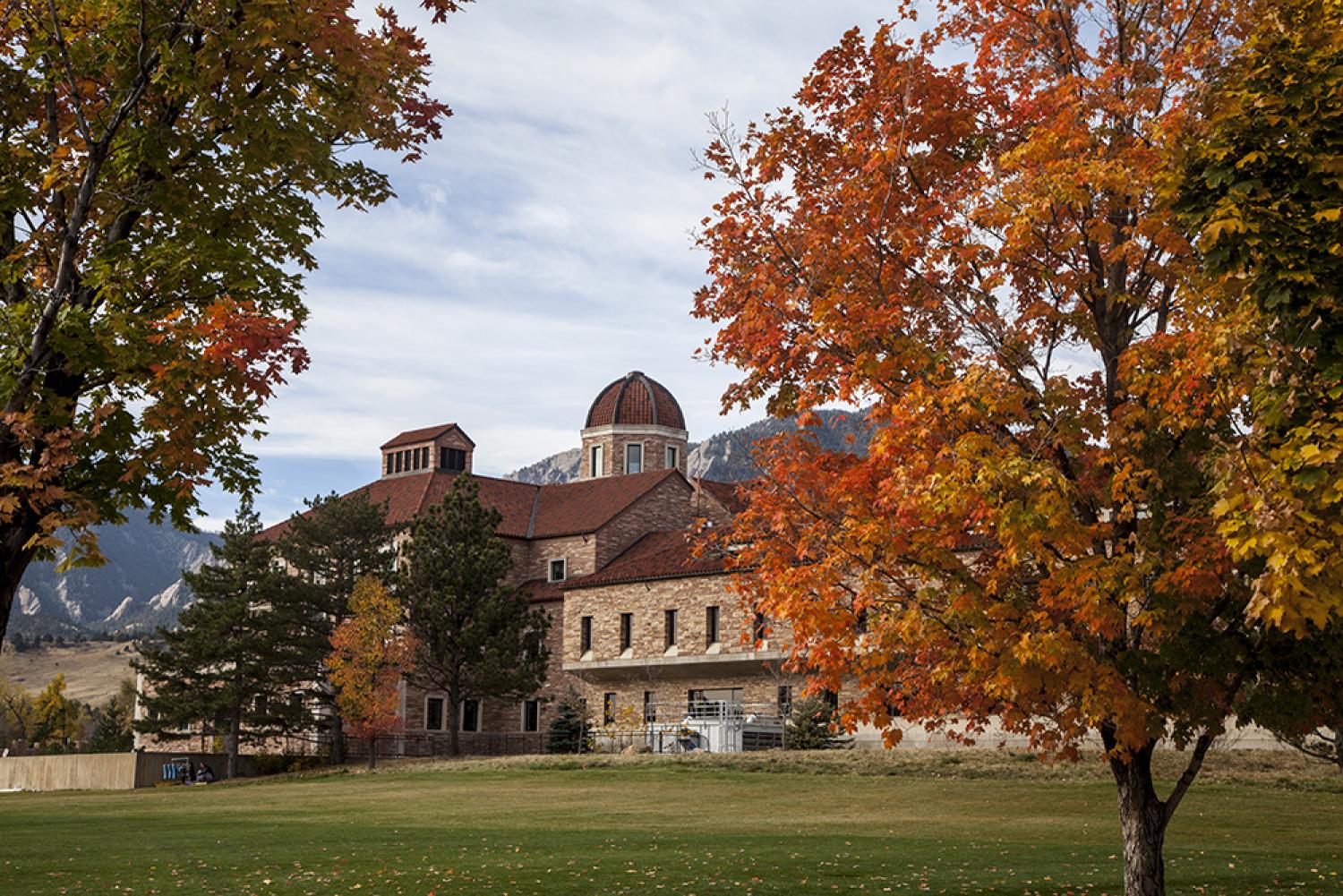 The Koelbel Building shot at a distance in fall.