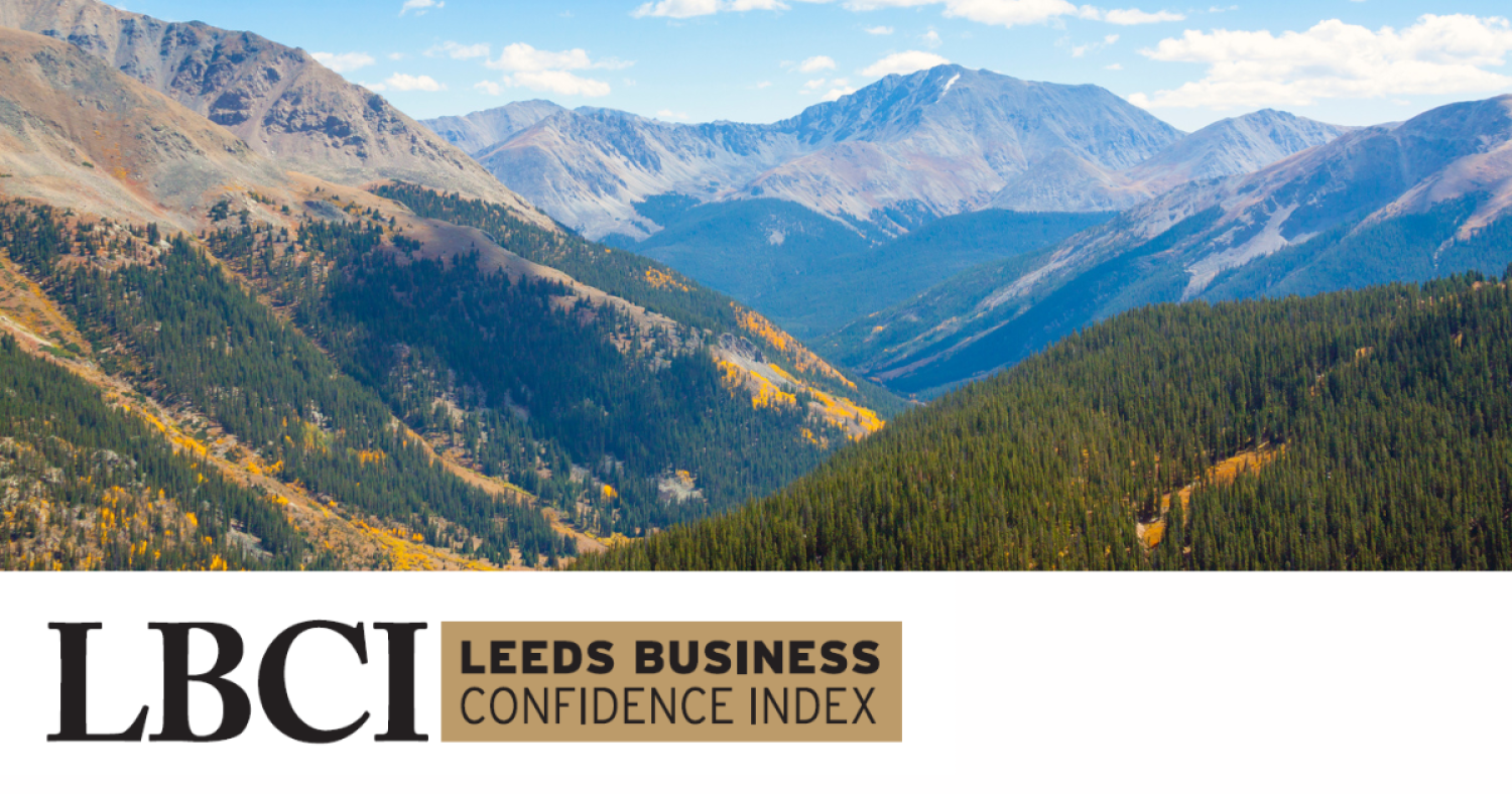Mountains with text below reading LBCI: Leeds Business Confidence Index.