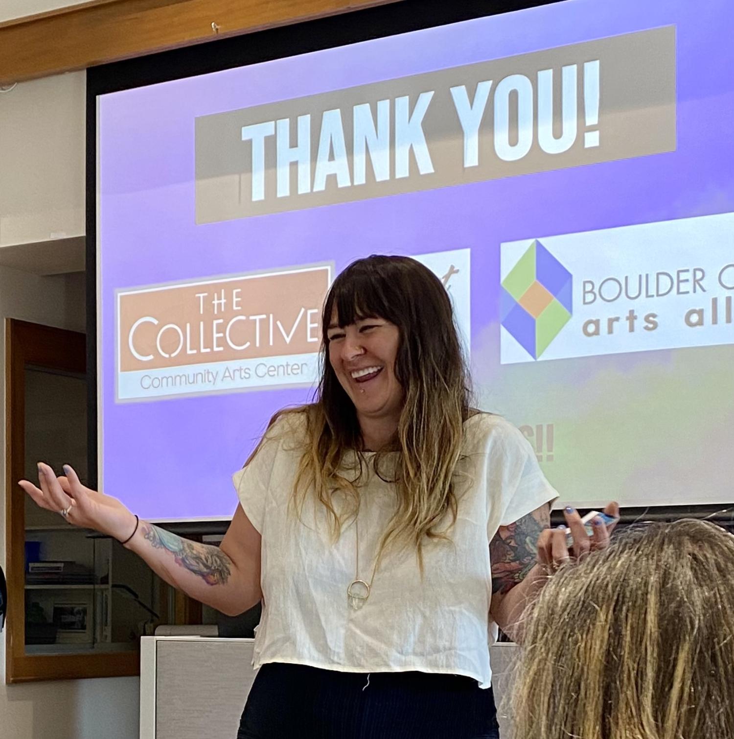 Liz Compos presenting at one of her workshops