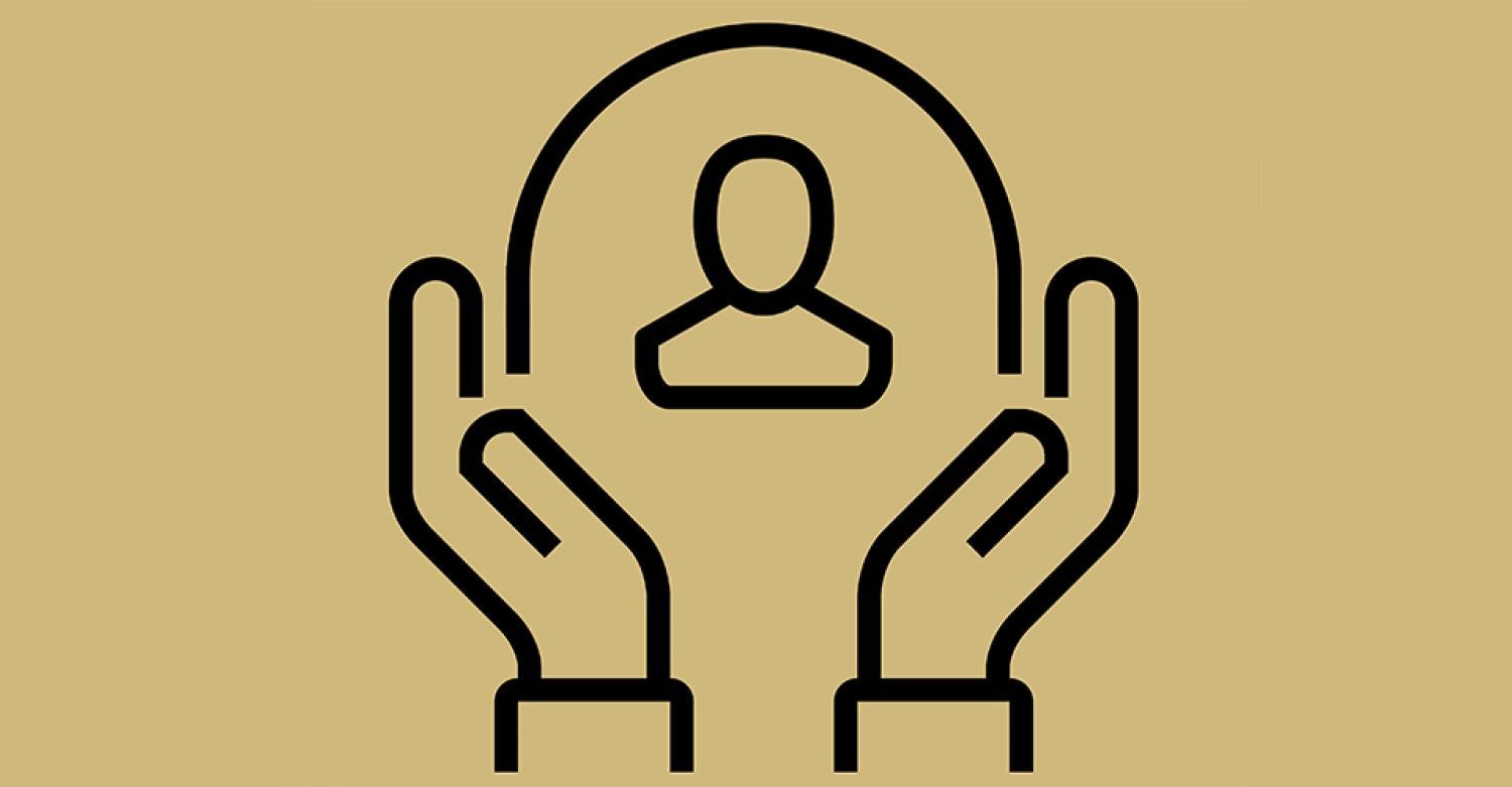 Line art of the podcast icon, a solo person, on a gold backdrop.