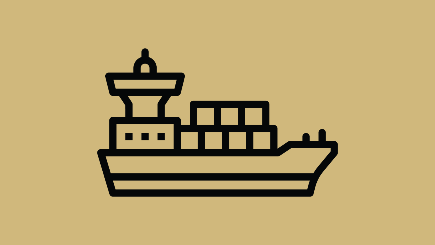 An illustration of a black shipping boat on a gold background