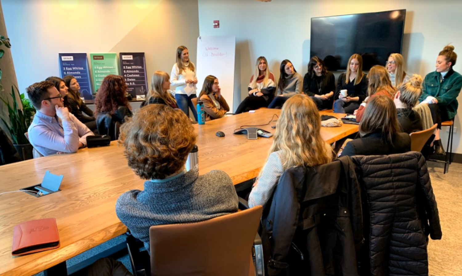 Students listening to panelist at RXBAR in Chicago