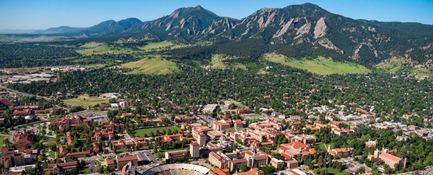 Aerial photo of the CU Boulder campus.