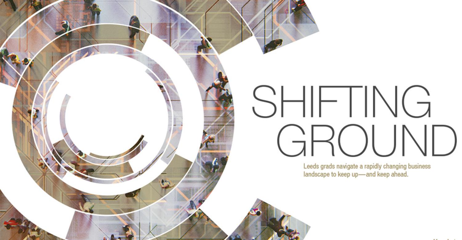 Closeup of the cover of the magazine. The title, Shifting Ground, is visible