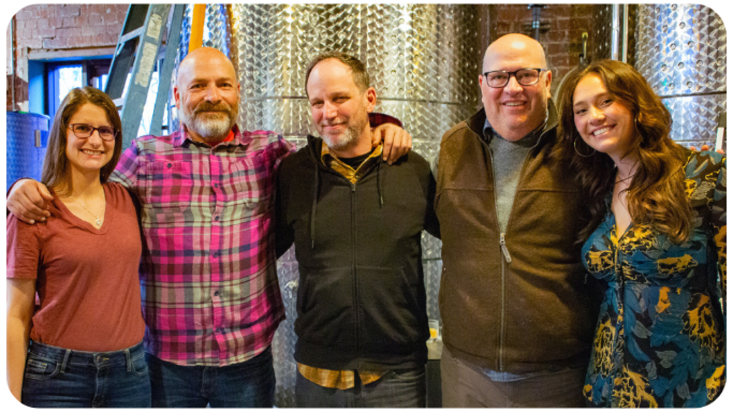 Creative Distillation Team from right to left: Stefani Harrison, Joel Davis, Jeff York, Brad Werner, and Eloise Popiel