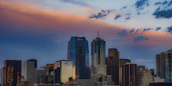 Denver skyline at sunset