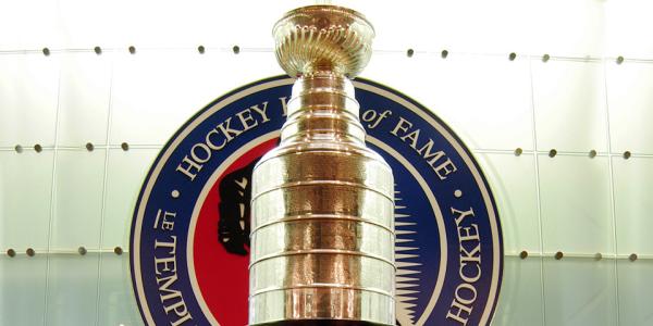 The Stanley Cup on display in the Hockey Hall of Fame.