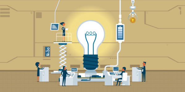 graphic of workers around lightbulb