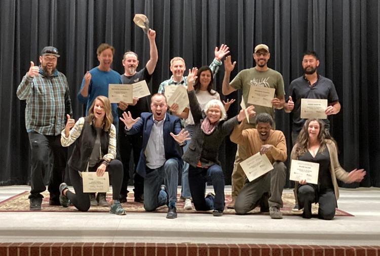 2022 RCWS Yampa Valley attendees with CU Boulder professors holding their certificates of completion