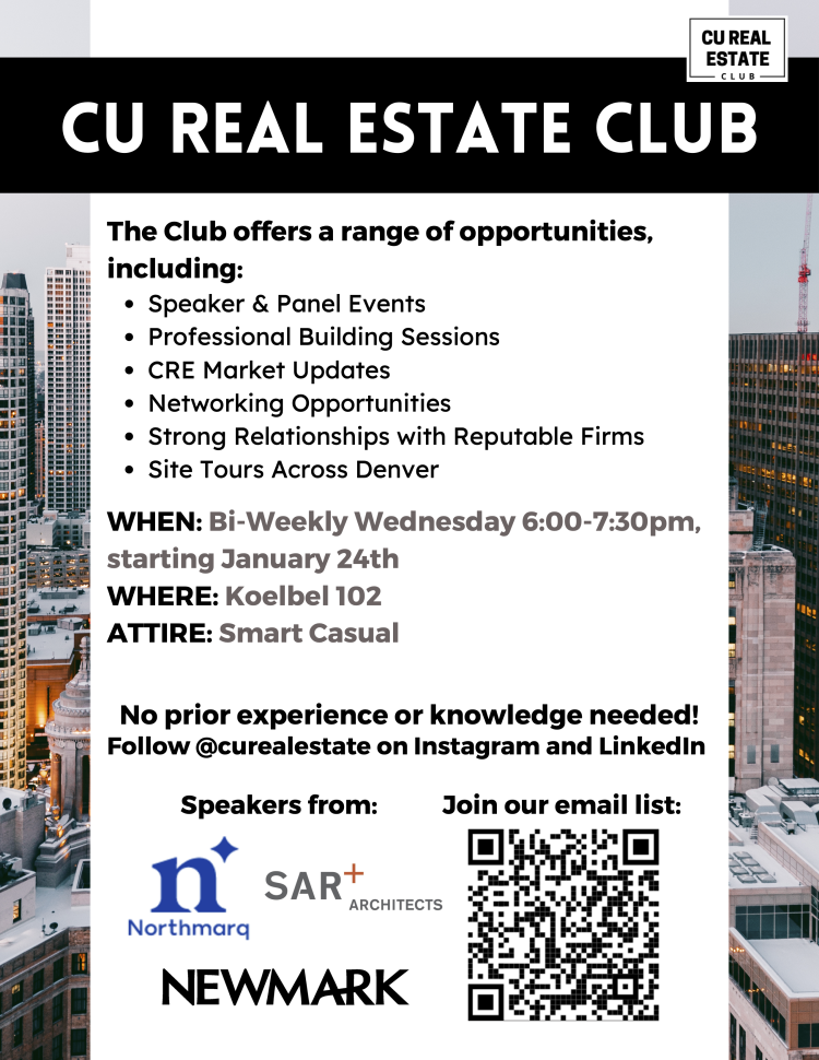 Flyer promoting the CU Real Estate Club