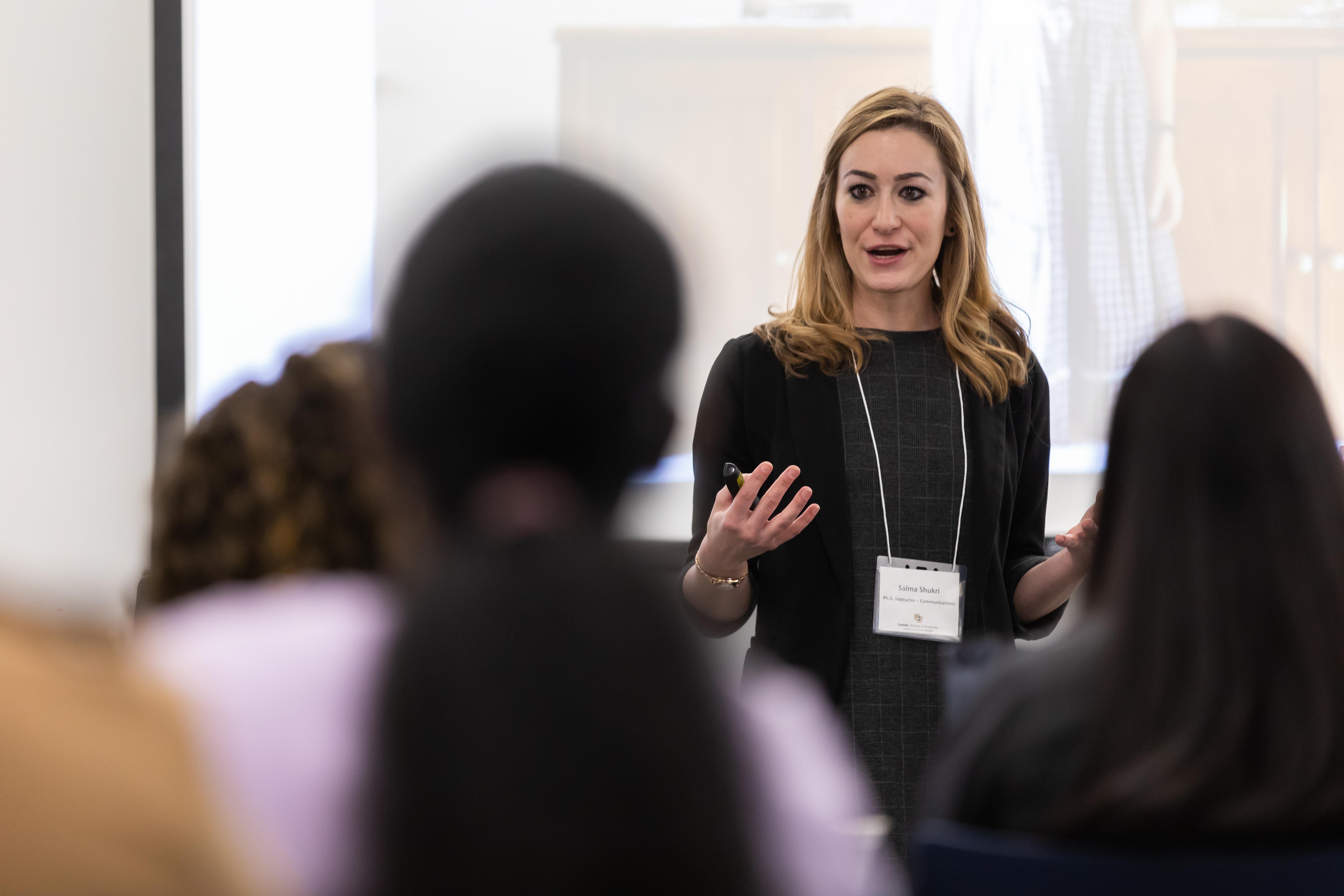 Salma Shukri speaks to students