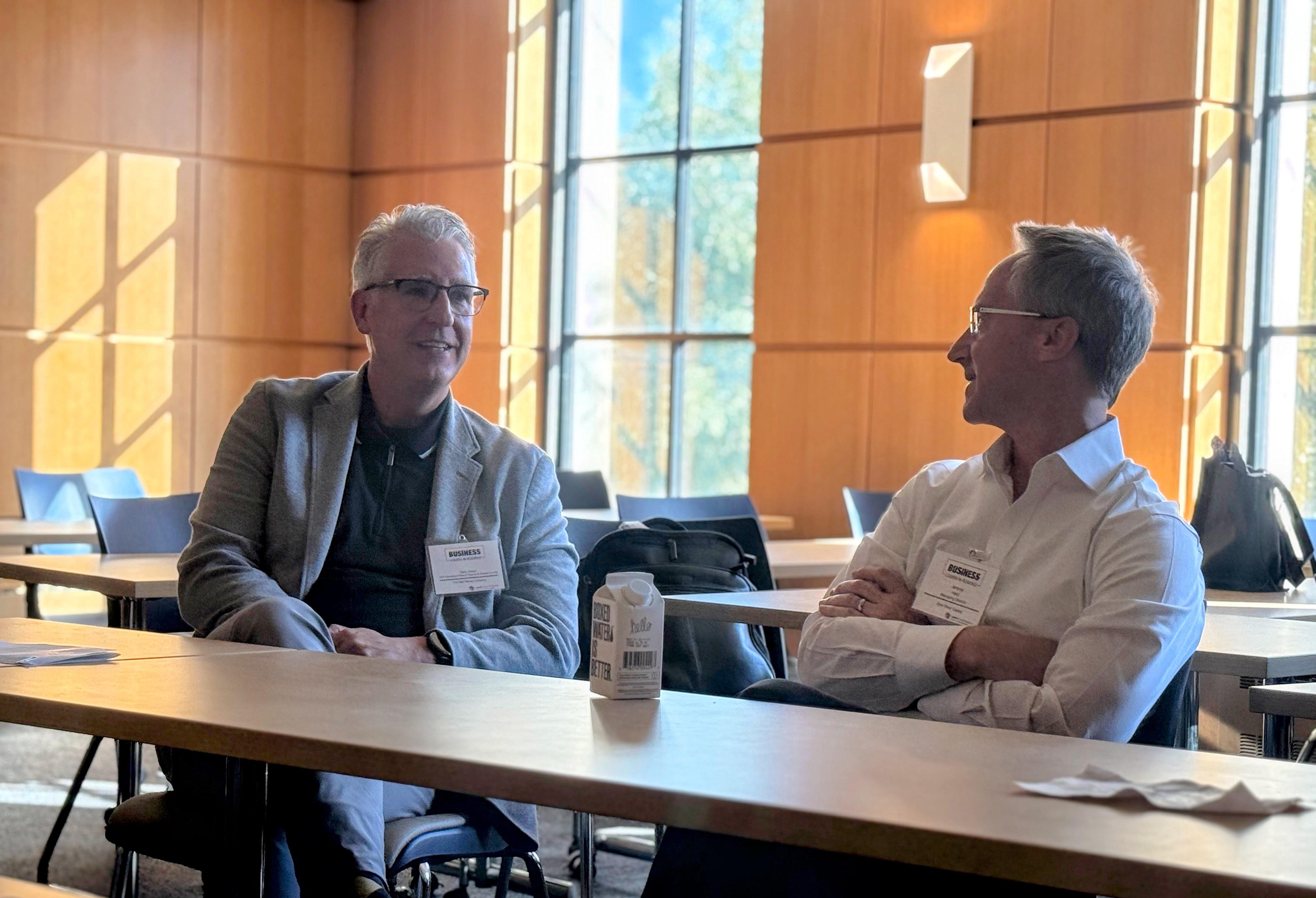 Clark Jones (left) and Jeremy Held at the Business Leader-in-Residence session