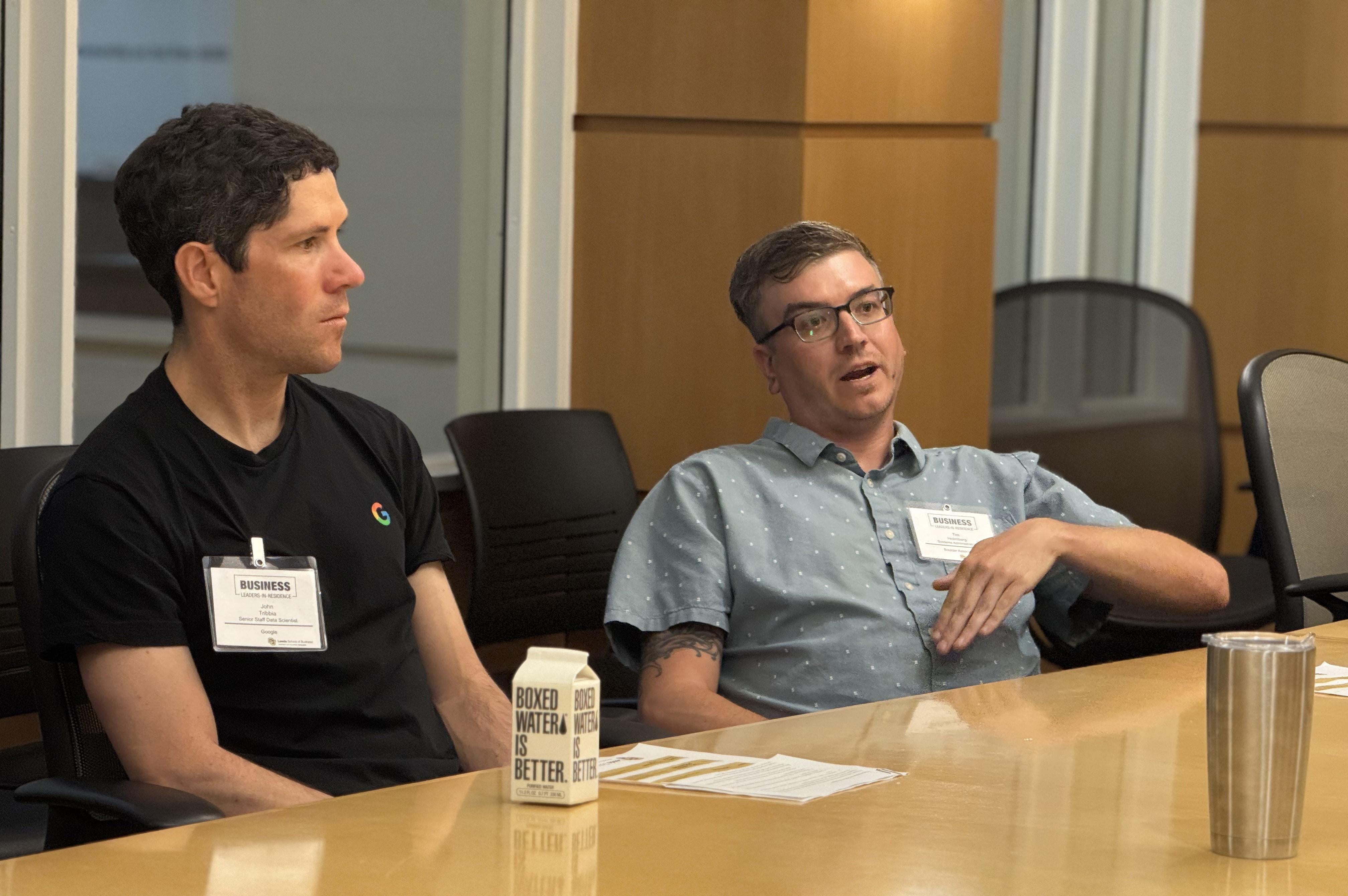 John Tribbia and Ted Holmberg at the Business Leader-in-Residence session