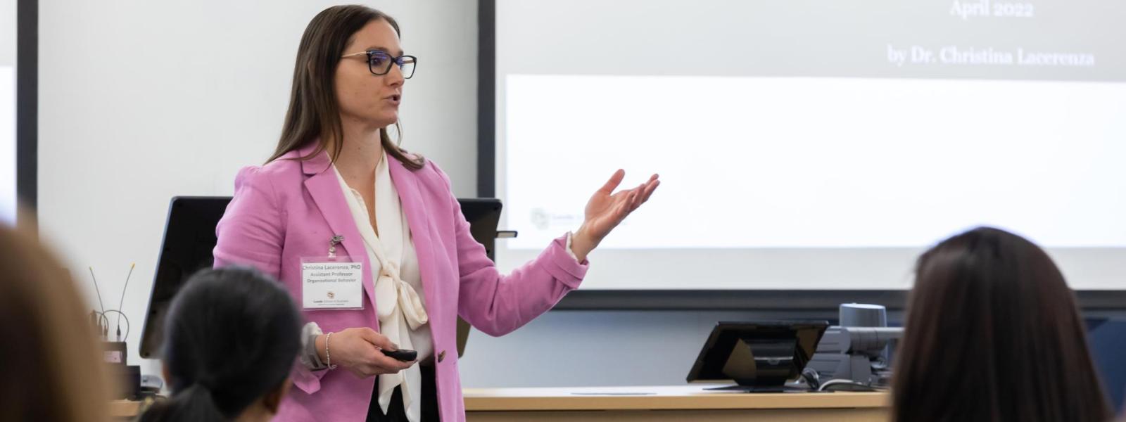 Woman teaching a group