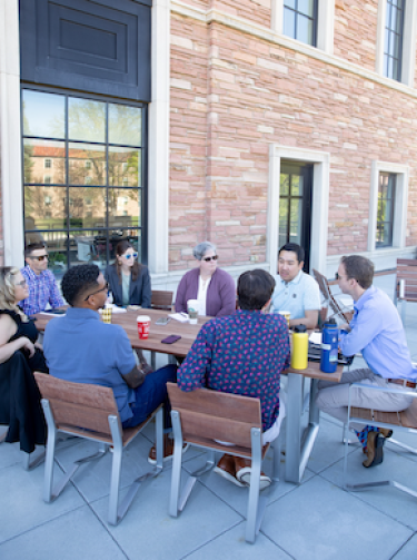 Group of business professionals receiving leadership coaching feedback from Leeds faculty