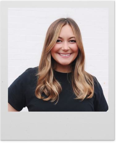 Headshot of Sarah Reice surrounded by a polaroid-style frame