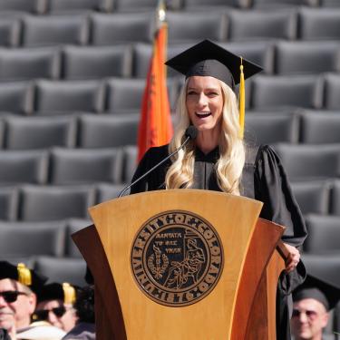 Emma Coburn delivers the 2025 CU Boulder Commencement address