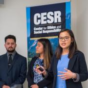 Student presenting at the 2018 Business Ethics Case Competition