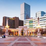 A closeup of a downtown Denver commercial district.