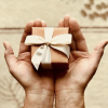 Hands hold a wrapped gift