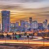 Denver at sunrise on an overcast morning.