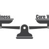 Image of a scale with text that reads "Business" and "Core Values"