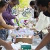 students making Deming tie-dyed shirts