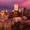 The Denver skyline at sunrise.