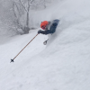 Joel Gratz skiing on powder snow