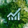 A stock symbol, showing growth, cut into a forest as seen from overhead.