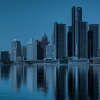 Detroit skyline in blue tones to emulate the Net Impact Conference look and feel