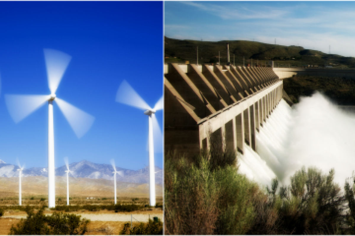 wind farm and hydropower dam