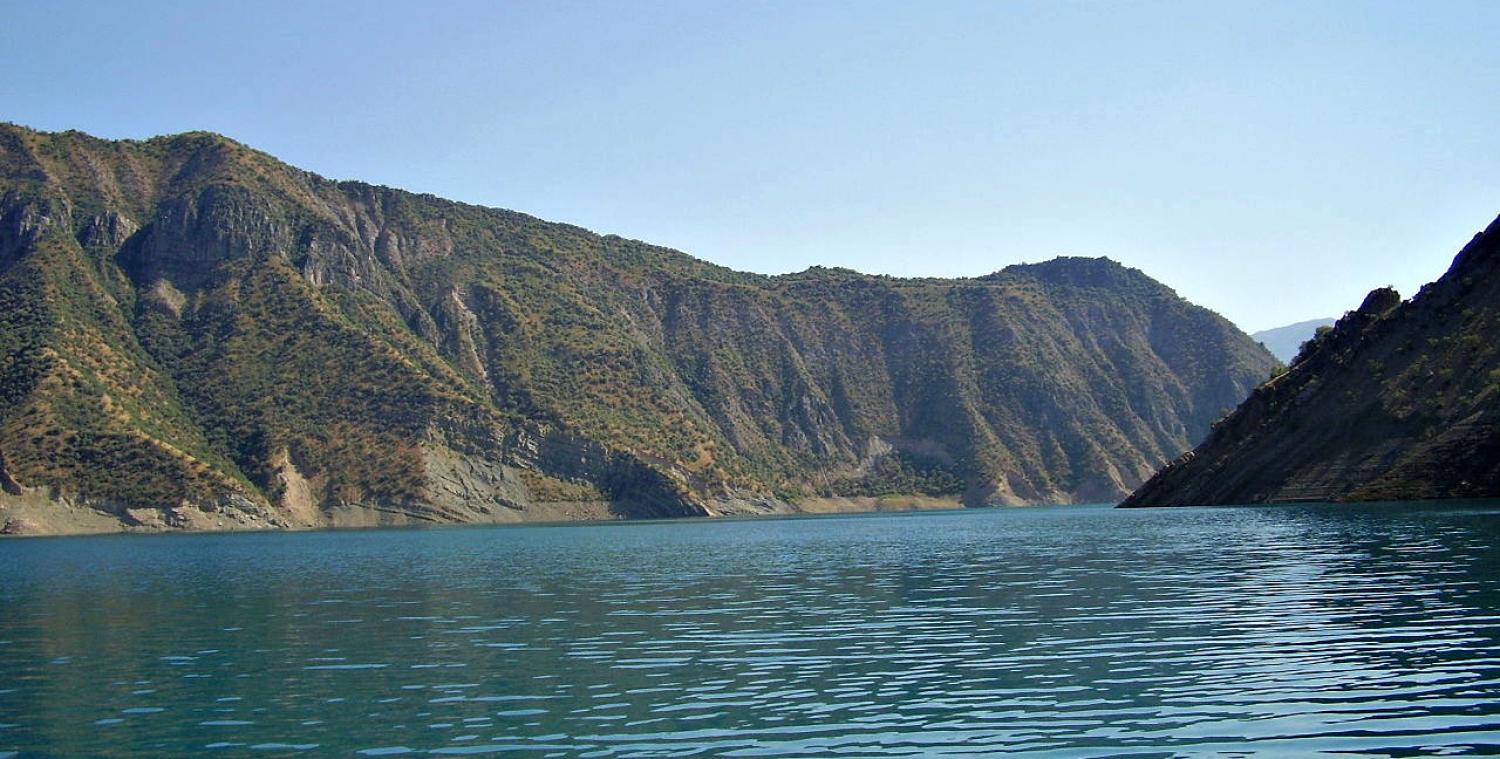 reservoir formed by the dam on the Vakhsh River