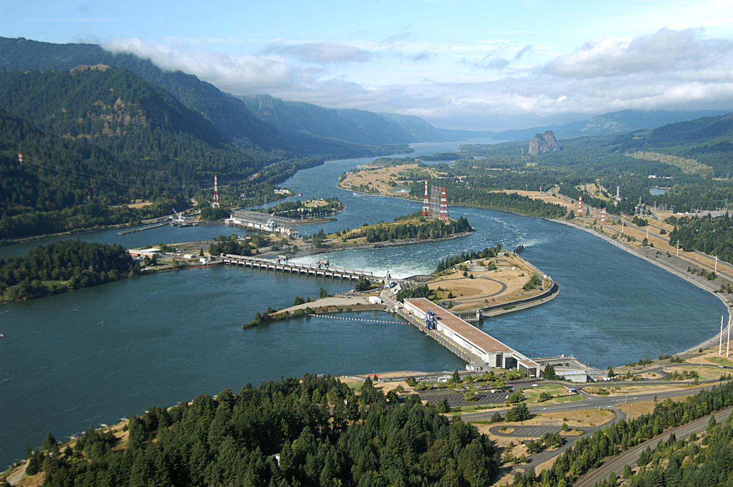 Bonneville Dam aerial view on the Columbia River by Kevin Wingert