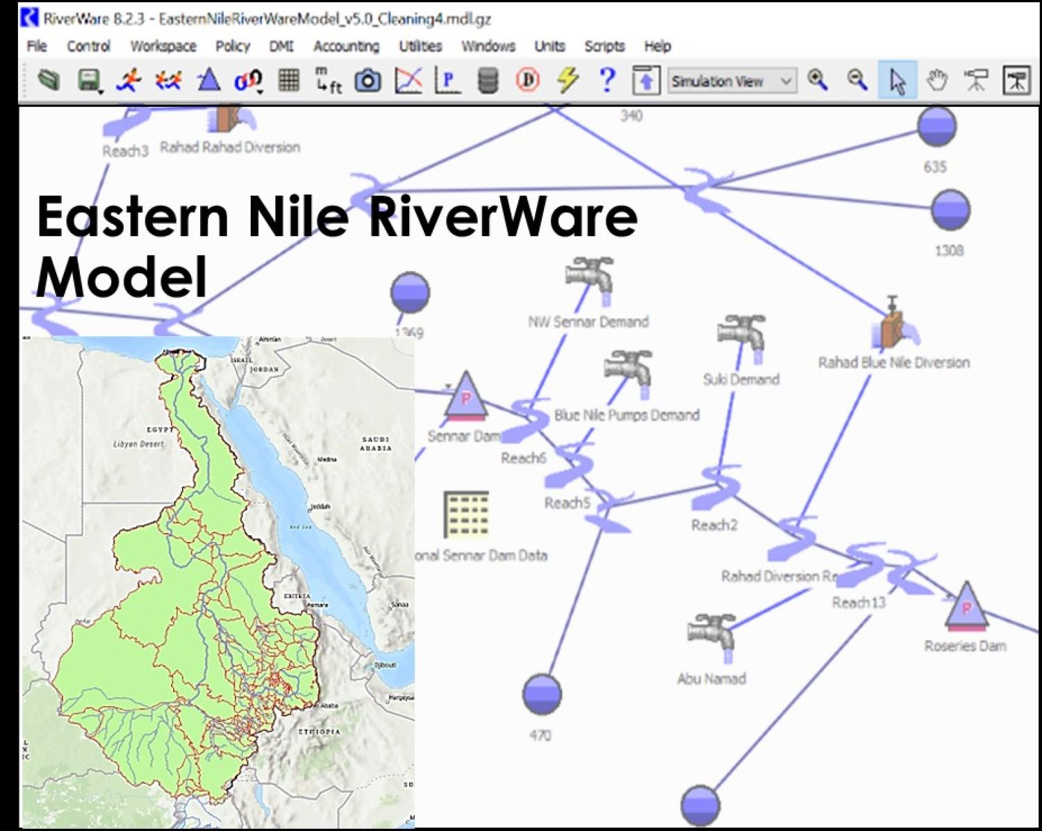 Eastern Nile RiverWare Model on the RiverWare workspace