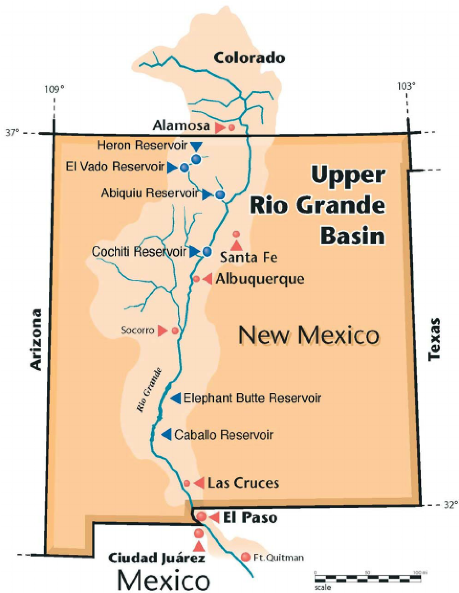 drawn map of the Upper Rio Grand Basin