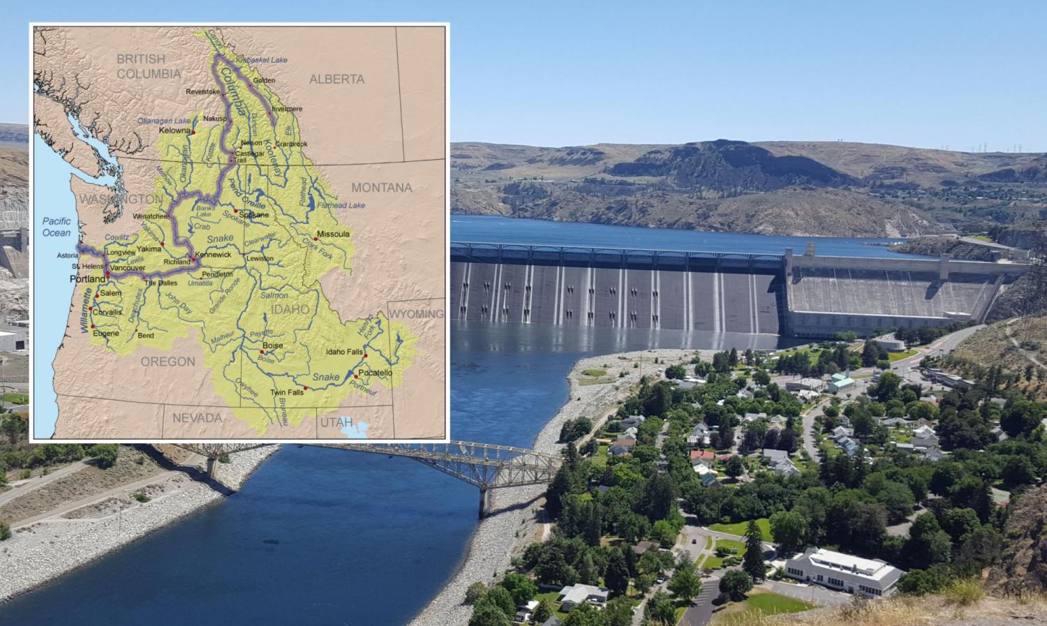 Grand Coulee Dam and Columbia River Basin map
