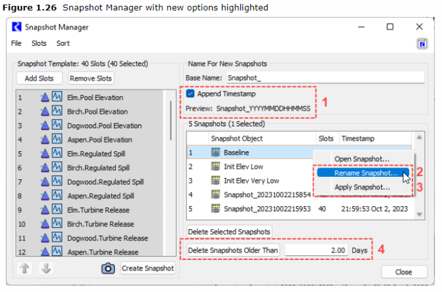 computer screenshot of new "Snapshot Manager options available highlighted