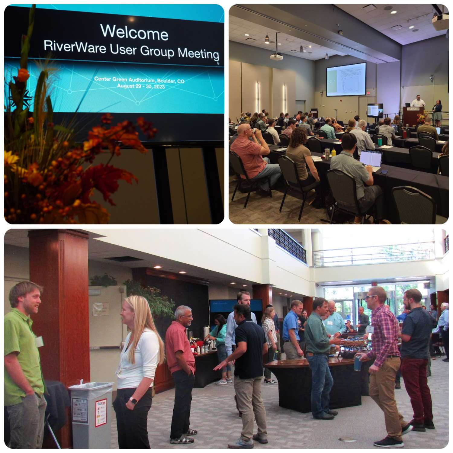 a collage of welcome screen, presentation and networking images