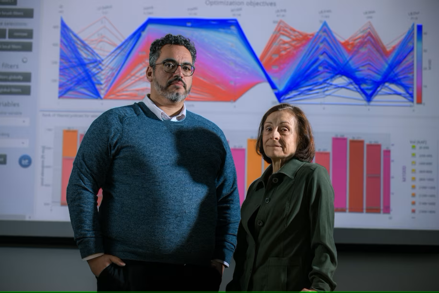 Kaspryzk and Zagona with research image durring interview at CADSWES, photo by Matthew Staver