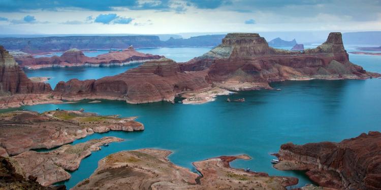 Arial view of lake powel on a cloudy day